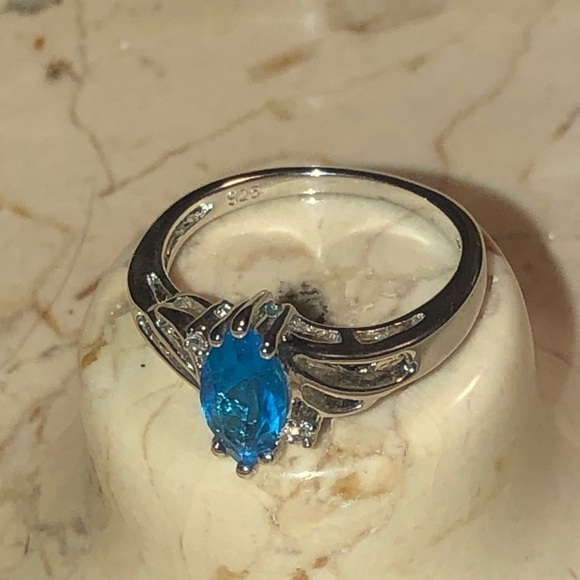 Sterling Silver Antique Style Marquis Blue Cz W White Accent Cz Stones Sz 7 - Picture 6 of 9